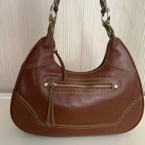 HYPE. Brown Leather Shoulder Bag with Silver Accents